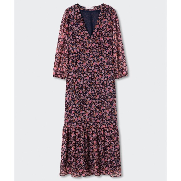 MNG (Mango) floral maxi dress, S with long sheer sleeves purple-pink‎ flowers - Picture 5 of 13